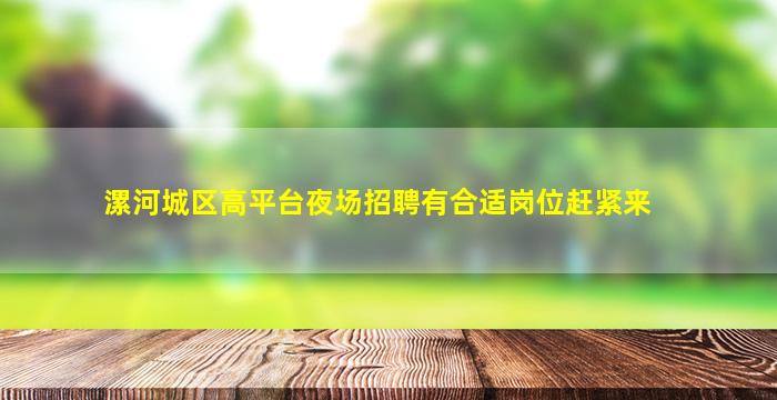 漯河城区高平台夜场招聘有合适岗位赶紧来